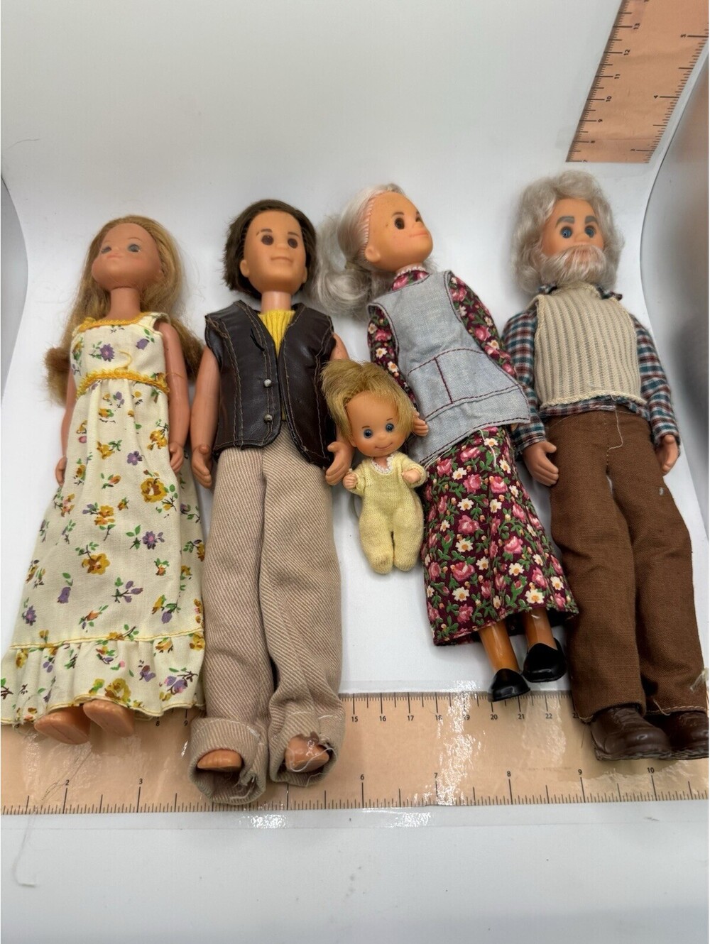 Vintage 1973 Mattel Sunshine Family Set Mom, Dad, Baby, Grandma, & Grandpa